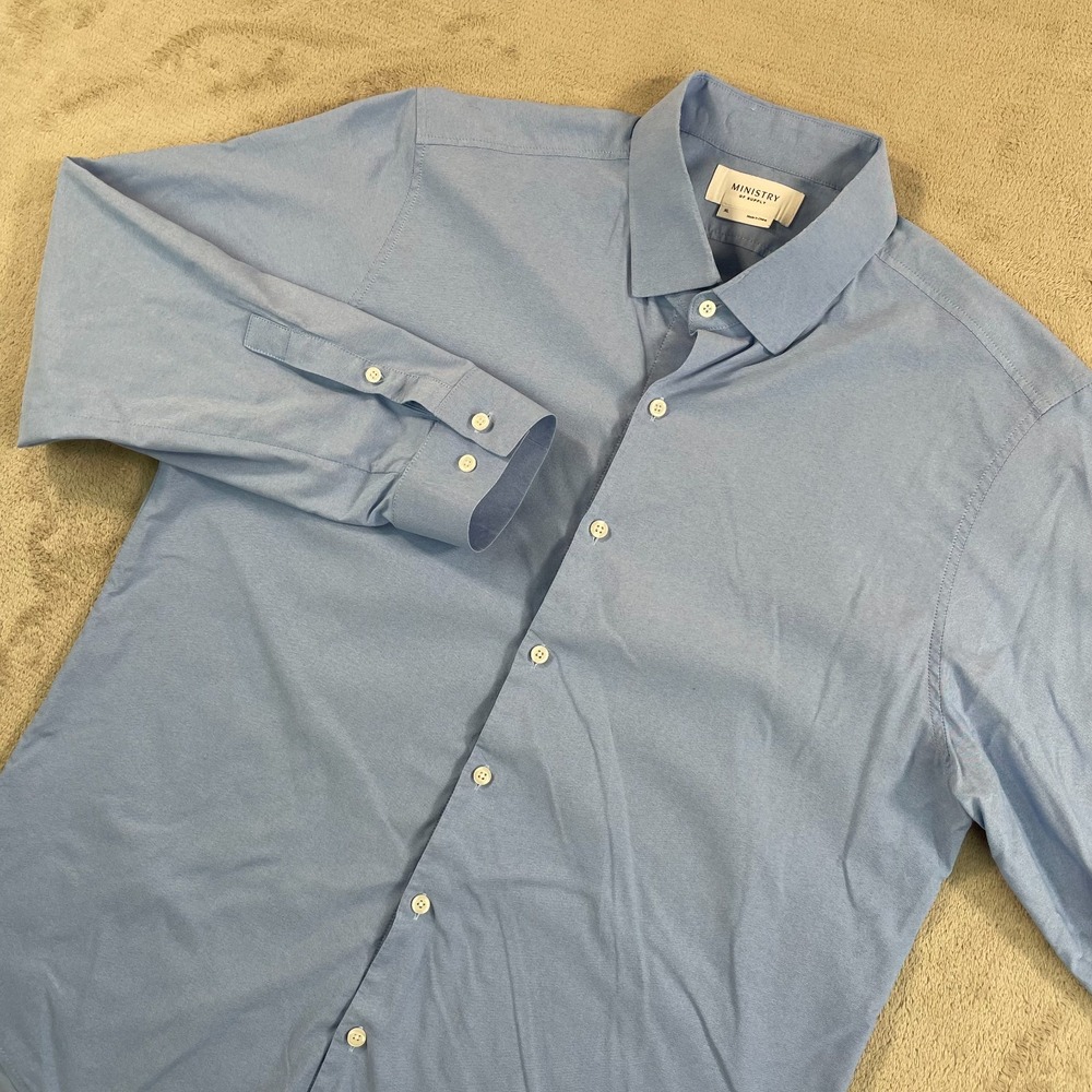 Ministry of Supply AeroZero Shirt Men‎ XL Blue Oxford Vented Pits Long Sleeve